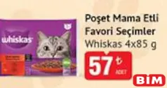 WHİSKAS POŞET MAMA ETLİ FAVORİ SEÇİMLER YAŞ KEDİ MAMASI 4X85 G